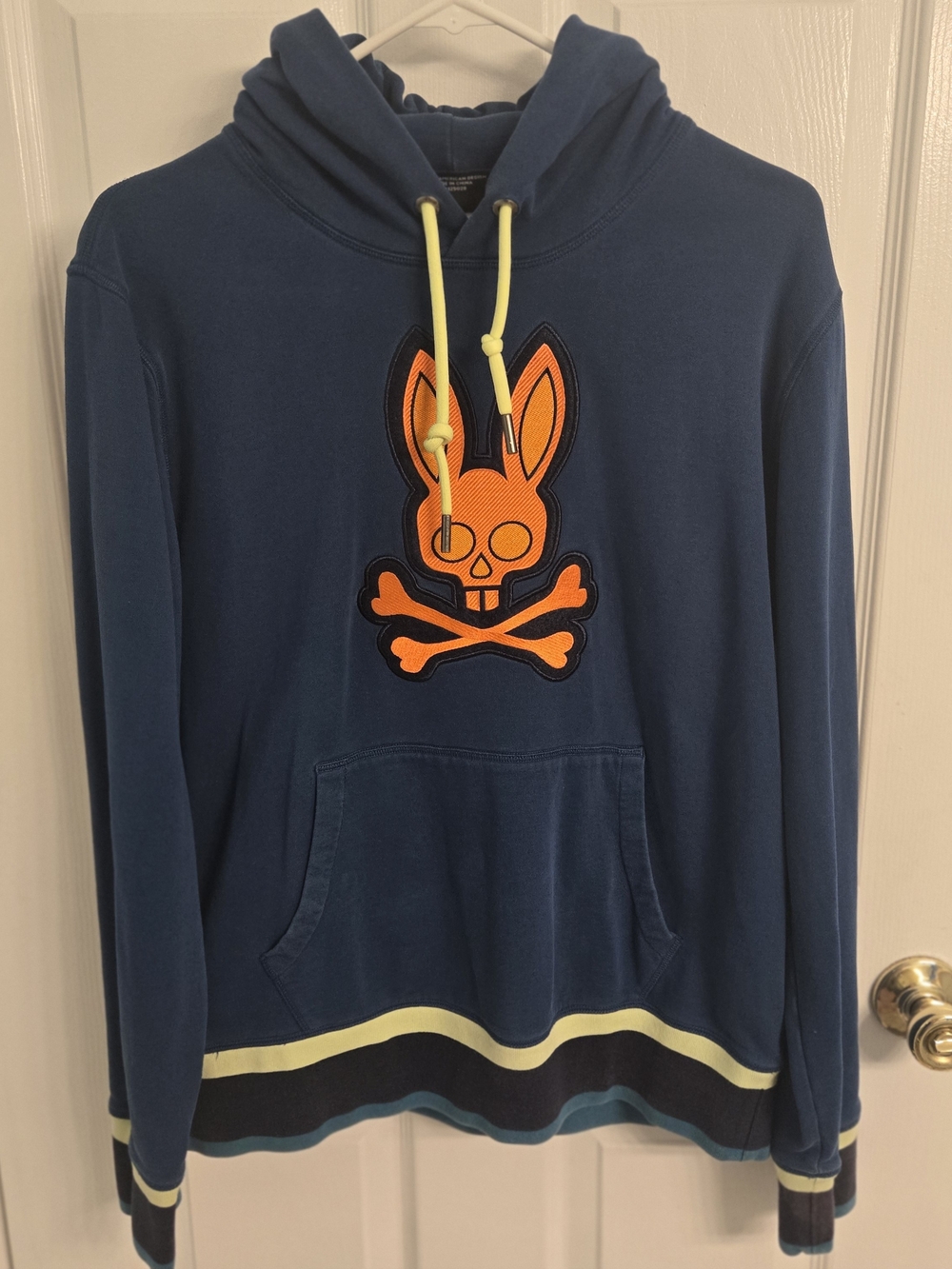 Psycho Bunny Mens CorbyHoodie with Bright Orange Bunny Skull